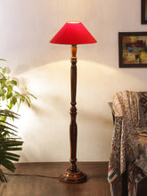 Red Coolie Cotton Wooden Floor Lamp